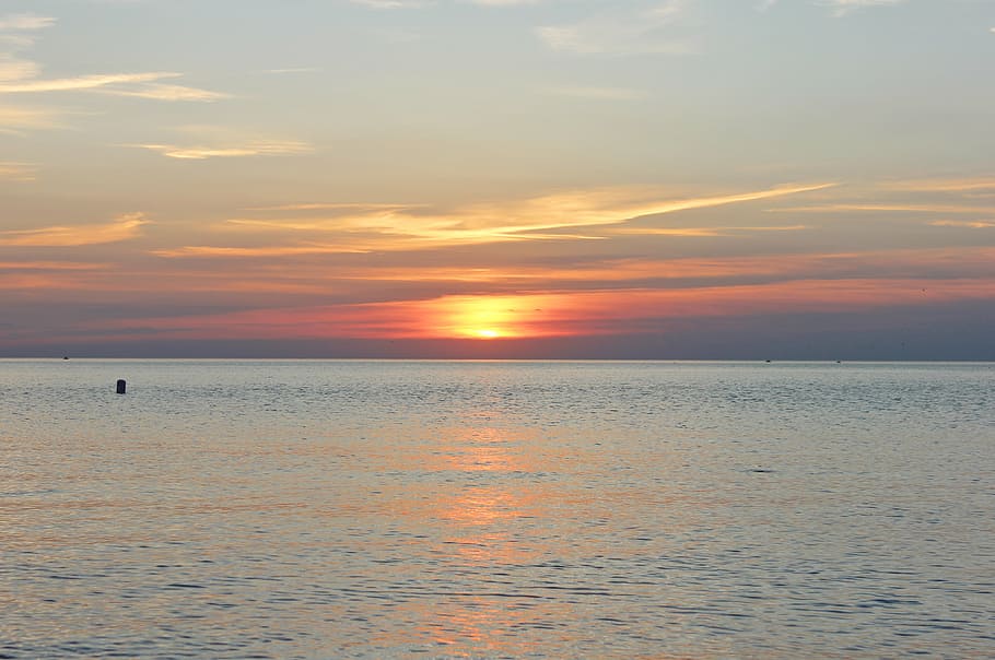 sunset, lake, water, sky, landscape, sunrise, summer, vacation HD wallpaper