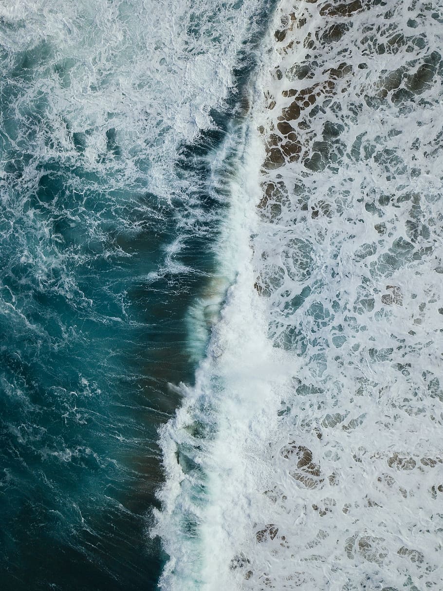 aerial photography of sea waves, water waves, ocean, coast, beach HD wallpaper