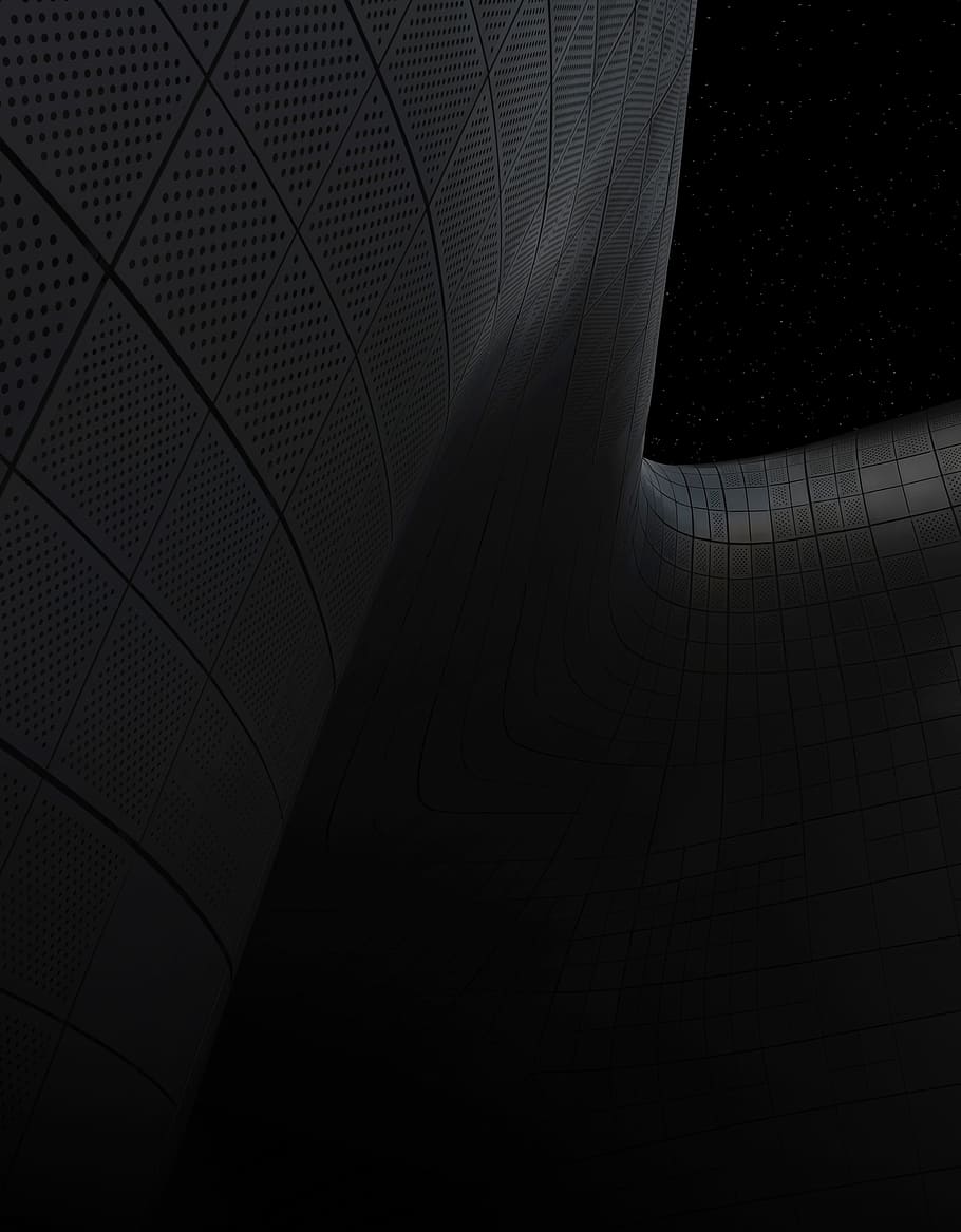 black, curves, lines, dark, architecture, design, pattern, no people HD wallpaper