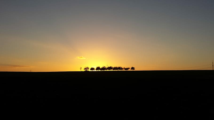 Sunrise, Nature, Sky, sunset, silhouette, field, landscape HD wallpaper