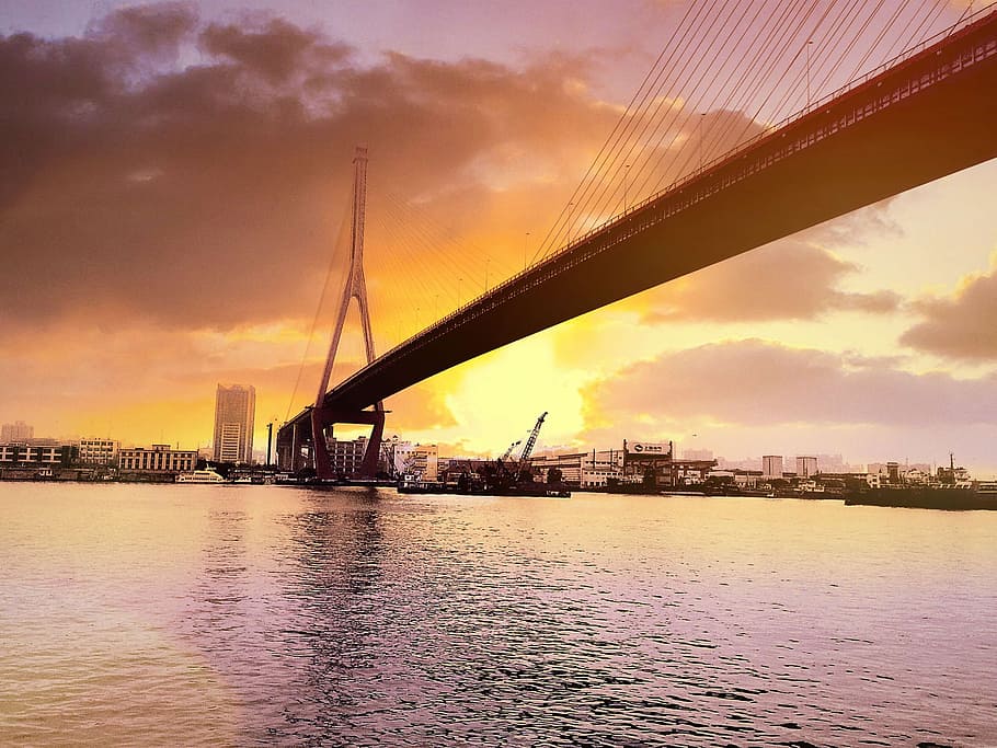 bridge, water, sunshine, sky, architecture, transportation HD wallpaper