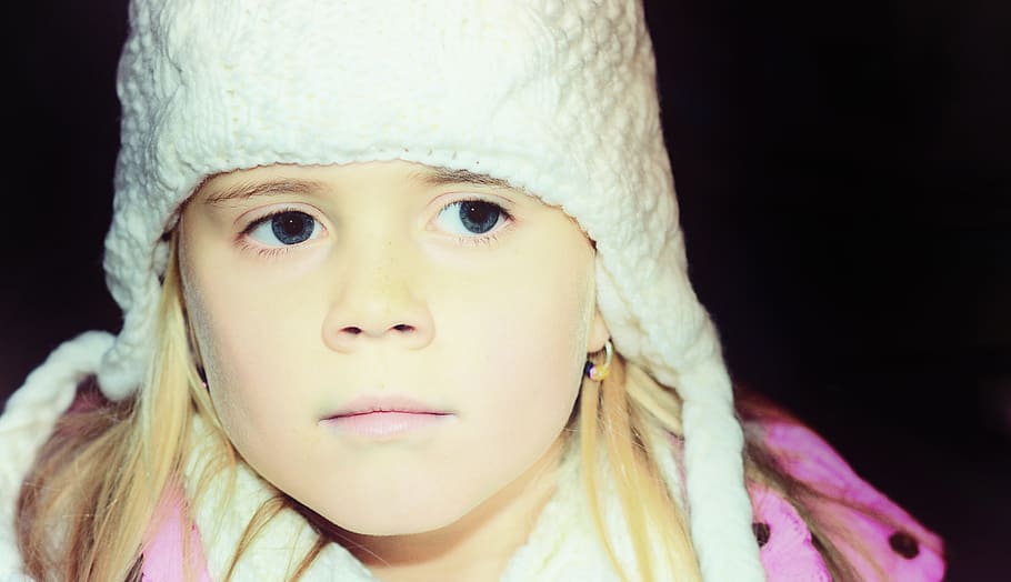 child, girl, face, cap, winter, blond, view, childhood, portrait HD wallpaper