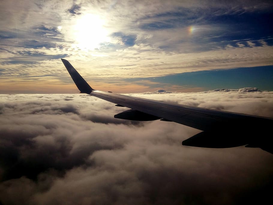 Aircraft, Clouds, Sun, Travel, sky, cloud - sky, airplane, transportation HD wallpaper