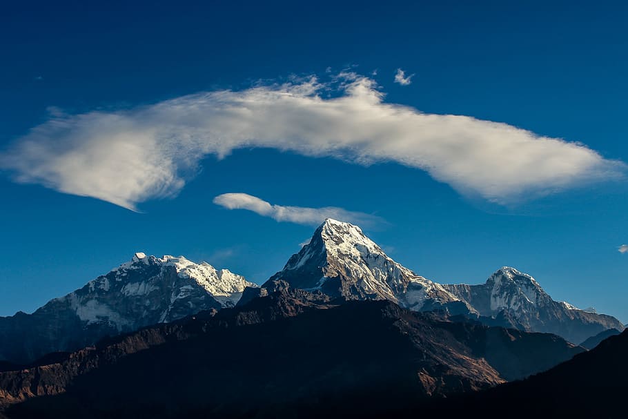 snow capped mountain under white clouds at daytime, himalaya