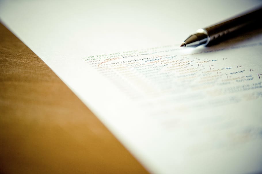 black ballpoint pen with white printer paper, internet, source code HD wallpaper