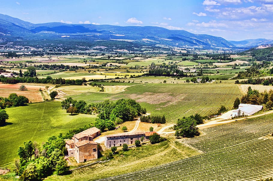high angle view of farm, France, Provence, Nature, south of france, HD wallpaper
