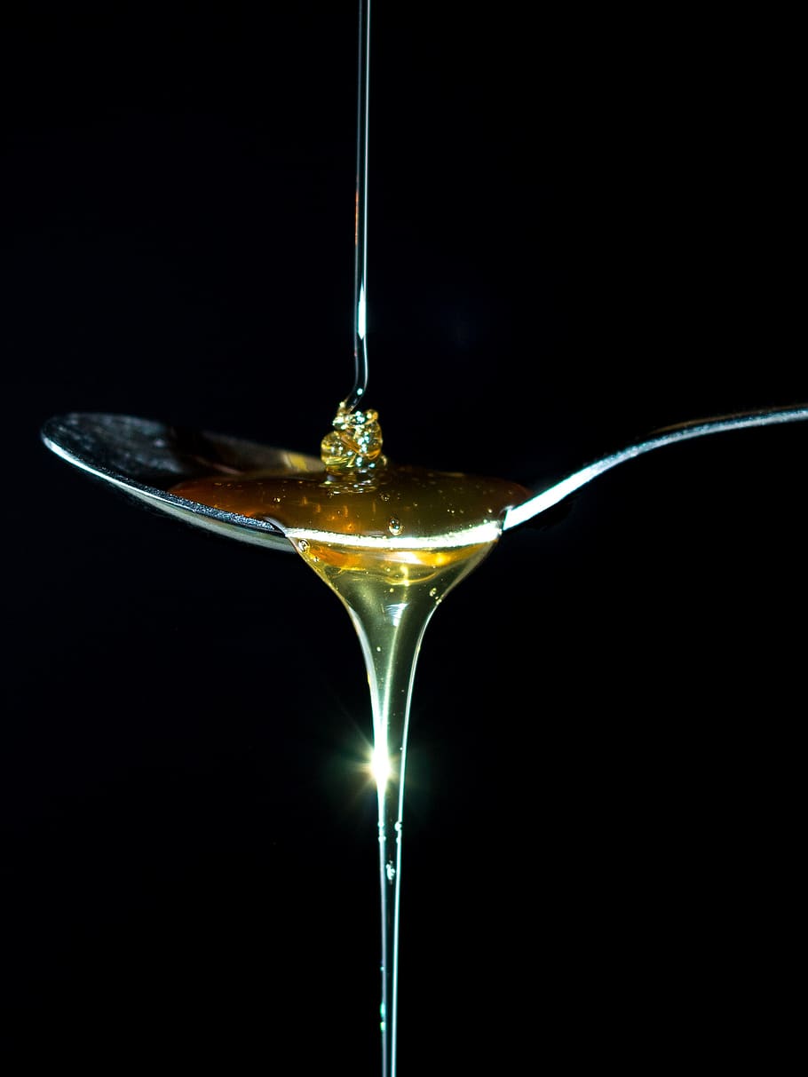 spoon, honey, food, breakfast, golden yellow, studio shot, black background, HD wallpaper
