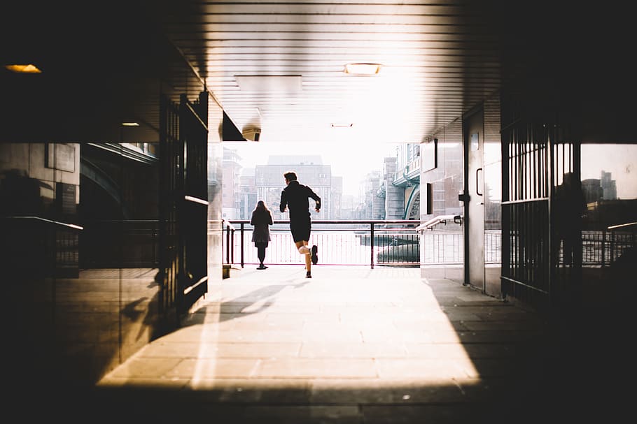 Man Running in the City, sport, sun, objects, people, blurred Motion