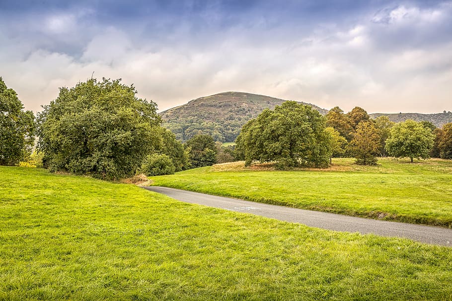 malvern hills, distant, landscape, field, grass, horizon, meadow HD wallpaper