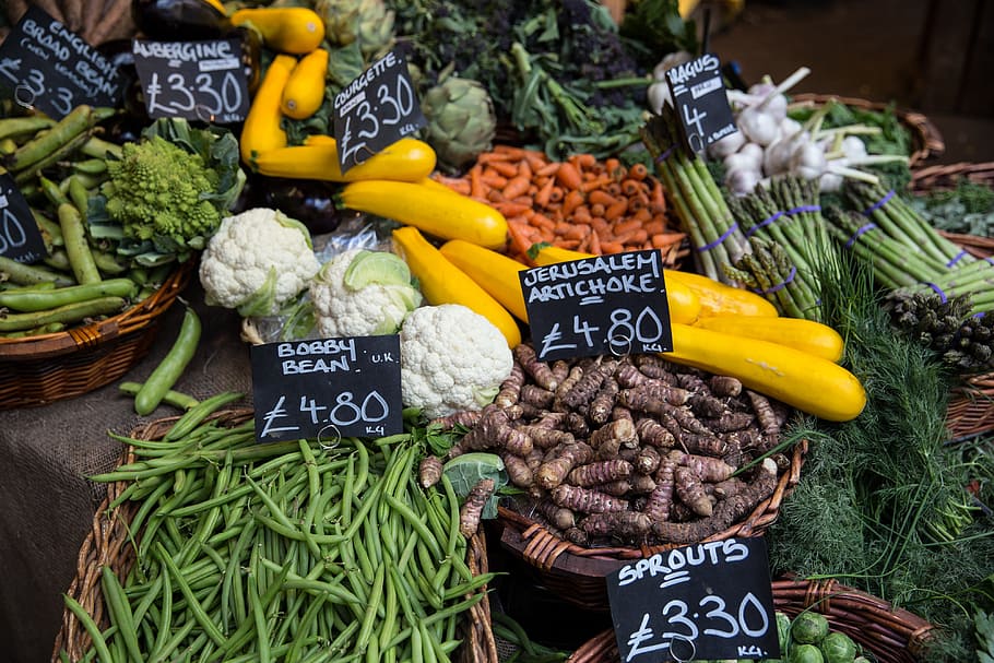 Fresh vegetables on a stall at Borough Market in Central London. Image captured with a Canon 6D DSLR., HD wallpaper