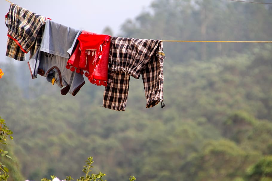 black and white plaid pants, clothes line, dry, hanging, clothing HD wallpaper