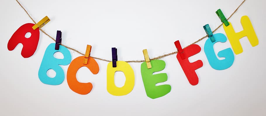 ABCDEFGH hanging clip decor, read, learn, letters, education, HD wallpaper