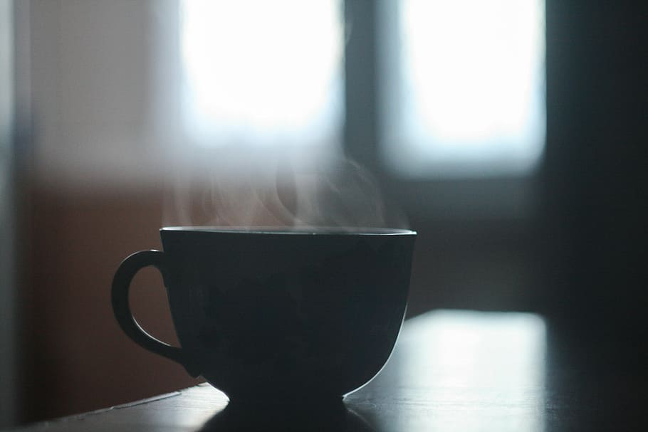 shallow focus photography of black ceramic cup, silhouette HD wallpaper