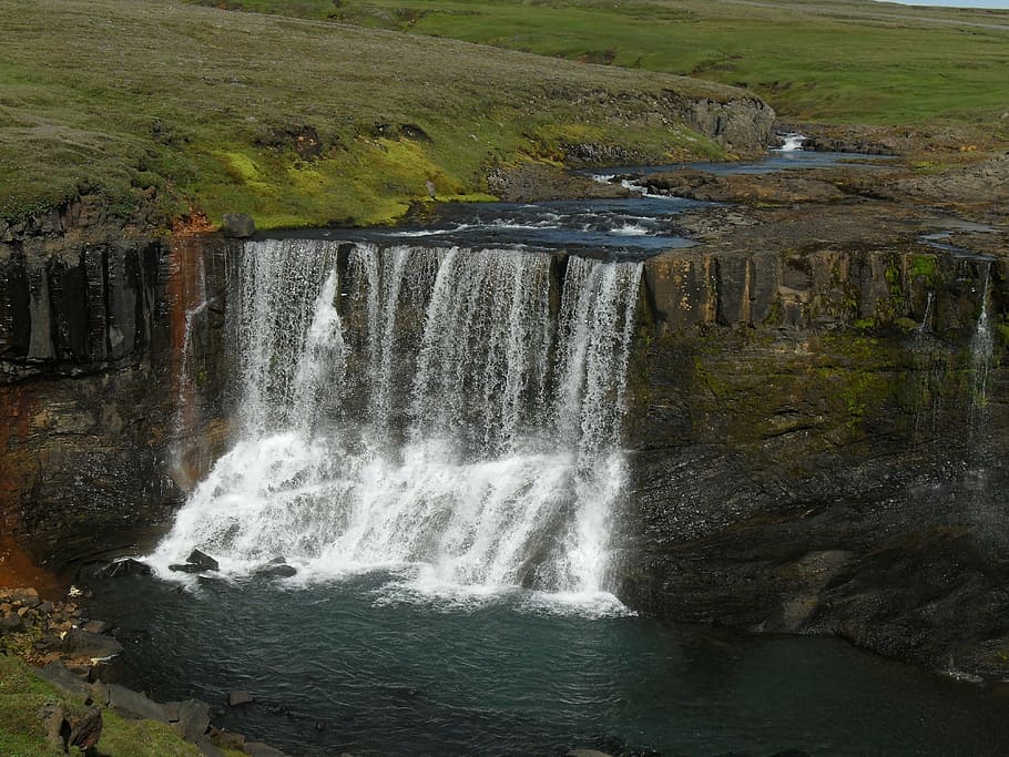 aerial photography of waterfalls, iceland, east iceland, highlands, HD wallpaper