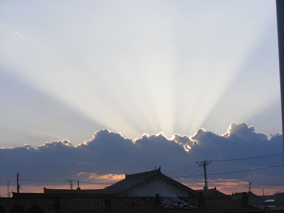 sunset, sun beams, cloud, sky, nature, sunlight, outdoor, architecture HD wallpaper