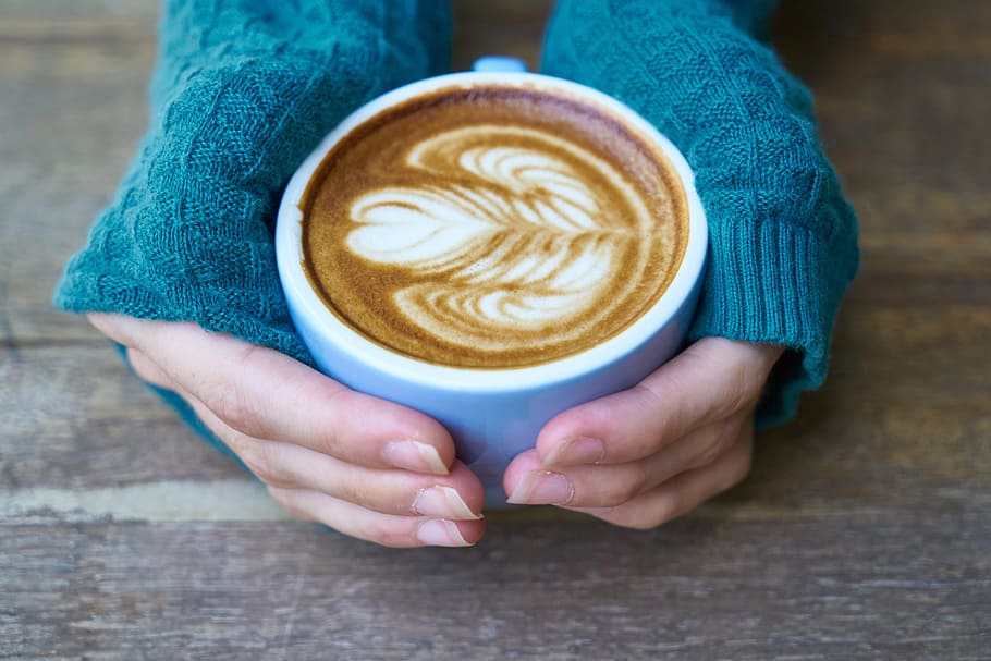 person holding white coffee mug, blue, cup, espresso, coffee cup HD wallpaper