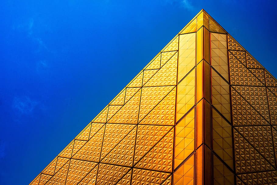 pyramid structure under blue sky, low-angle photo of yellow building at daytime HD wallpaper