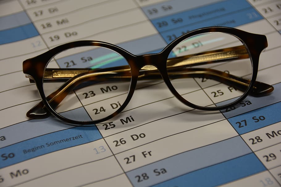 calendar, glasses, planning, time, work, eyeglasses, close-up HD wallpaper