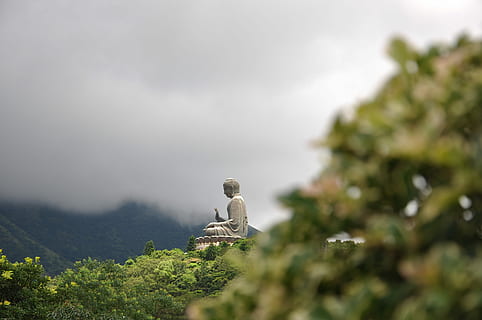 Big Budha, white buddha sculpture under cloudy sky, monument HD wallpaper
