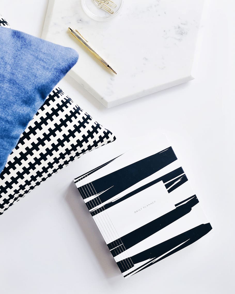 notebook, pen, pillow, high angle view, indoors, still life HD wallpaper