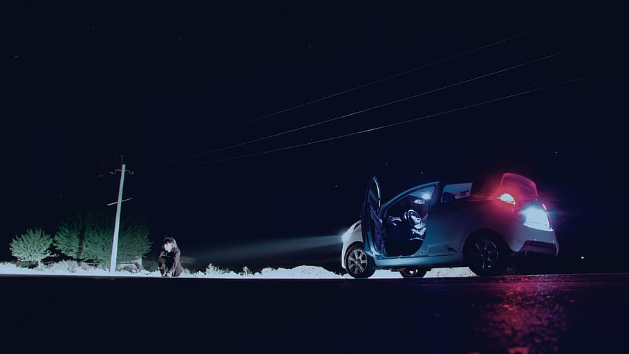 person in black clothes on road during nightime, night star HD wallpaper
