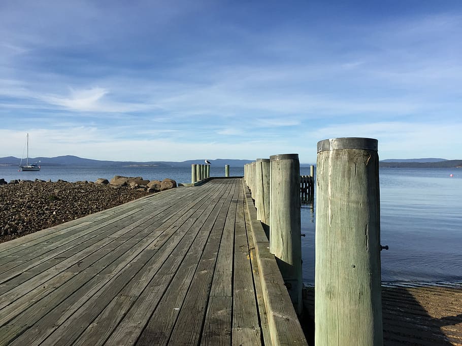 HD wallpaper: pier, fishing pier, sea, sky, horizon, ocean, waterscape,  calm