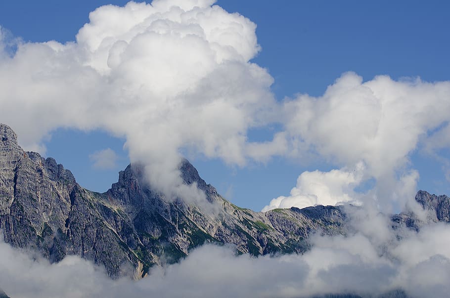 white clouds near mountain, panoramic, sky, nature, landscape HD wallpaper