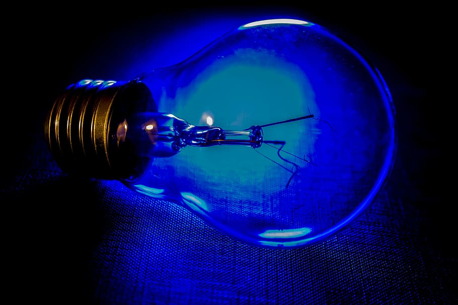 blue light bulb, technology, illuminated, science, electricity, HD wallpaper
