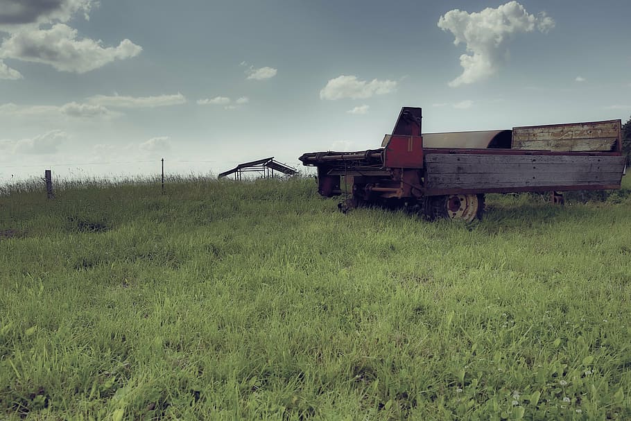 agriculture, pasture, meadow, trailers, decay, nature, agricultural nutzweg, HD wallpaper