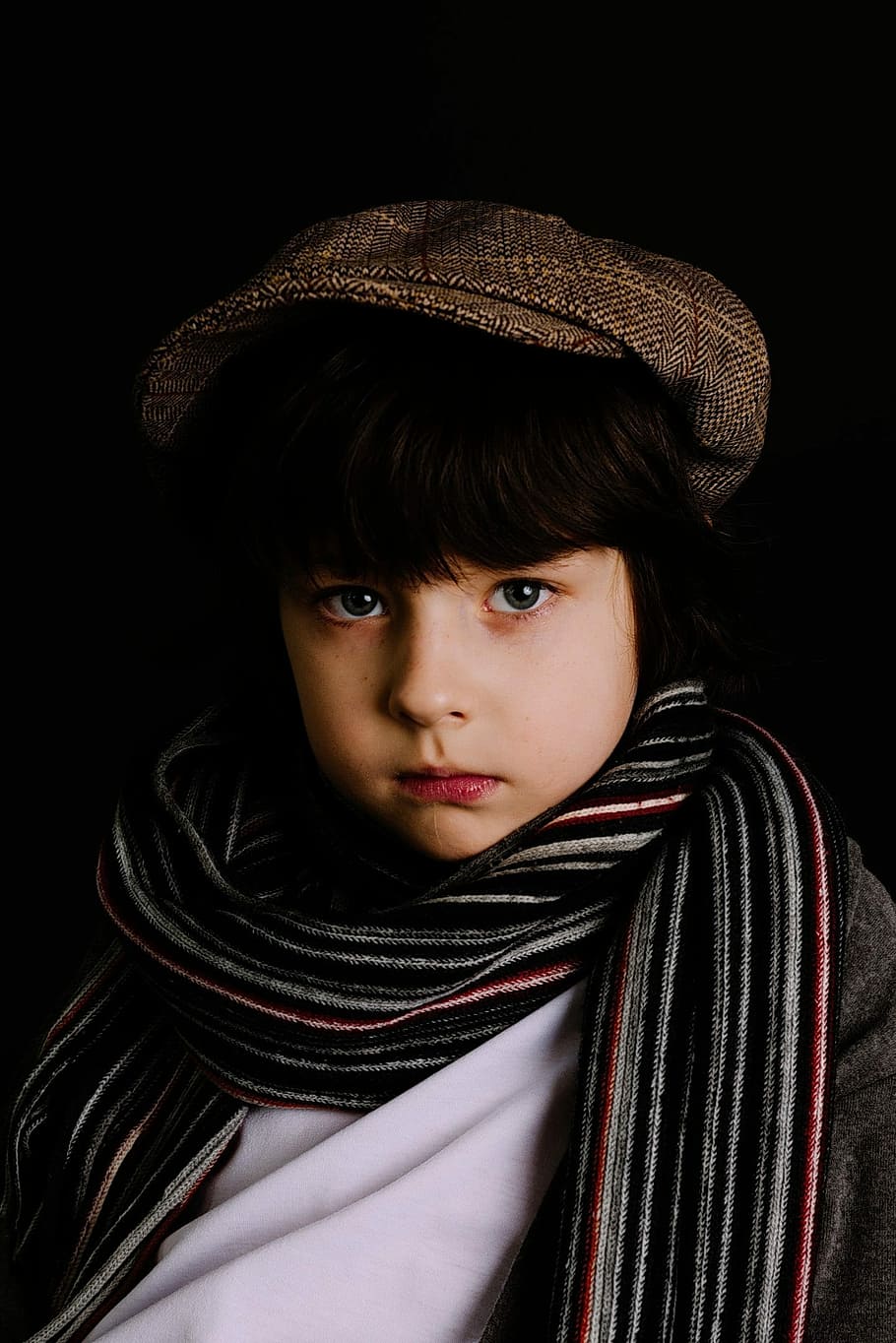 portrait photography of boy wearing striped scarf, one, fashion HD wallpaper
