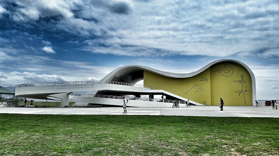niemeyer, brazil, theatre, architecture, cloud - sky, built structure, HD wallpaper