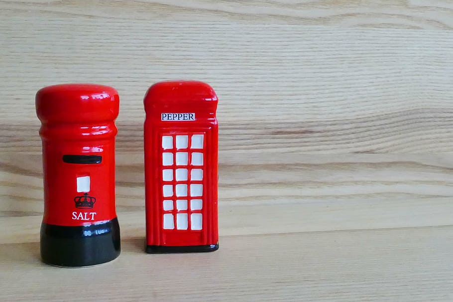 salt and pepper, post box, telephone box, red, uk, booth, british