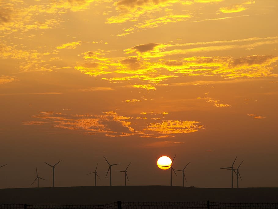 wind turbines, dawn, calahorra, la rioja, sunset, fuel and power generation, HD wallpaper