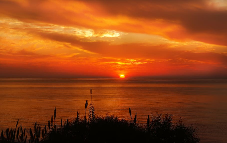 ocean horizon during sunset in landscape photography, sunrise HD wallpaper