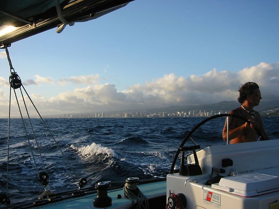 ocean, sailing, boat, sky, sea, nautical Vessel, men, vacations HD wallpaper