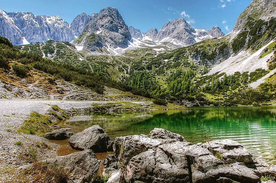 landscape photography of mountain and body of water, tyrol HD wallpaper