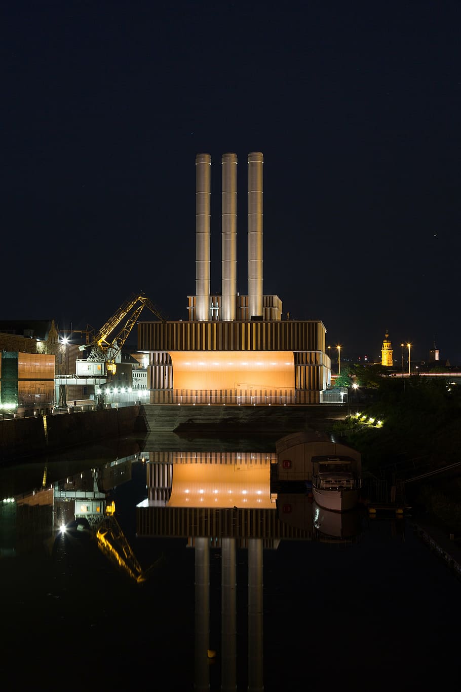 würzburg, müllheizkraftwerk, germany, main, night photograph