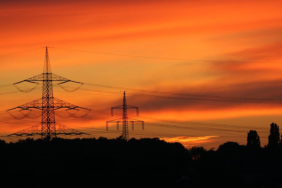 afterglow, mood, sunset, electricity, silhouette, technology HD wallpaper