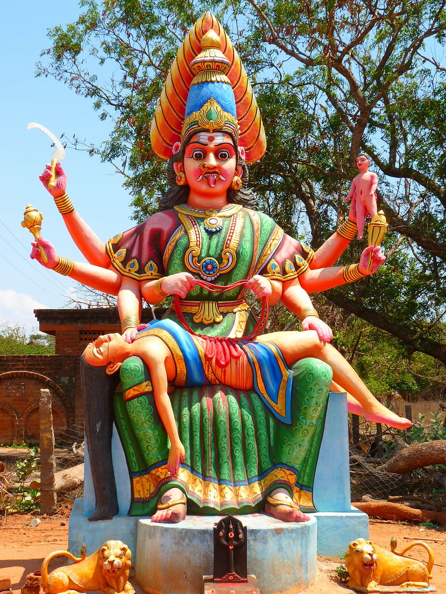 Indian deity statue, temple figure, colorful, cultures, religion, HD wallpaper