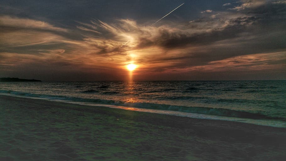 Sunset, Sea, Beach, Clouds, Baltic Sea, sky, scenics, beauty in nature HD wallpaper