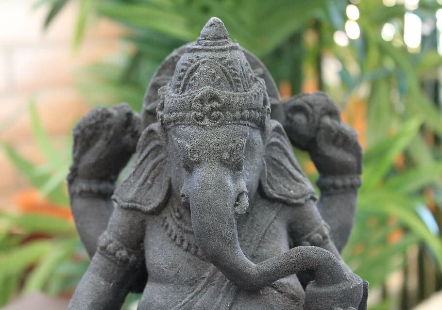 close-up photo of gray Ganesha statuette, sepia, mantra, deva HD wallpaper