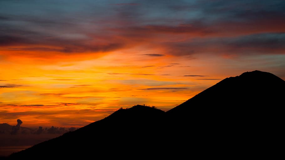 Set the Sky on Fire, silhouette of mountain, sunset, sunrise HD wallpaper