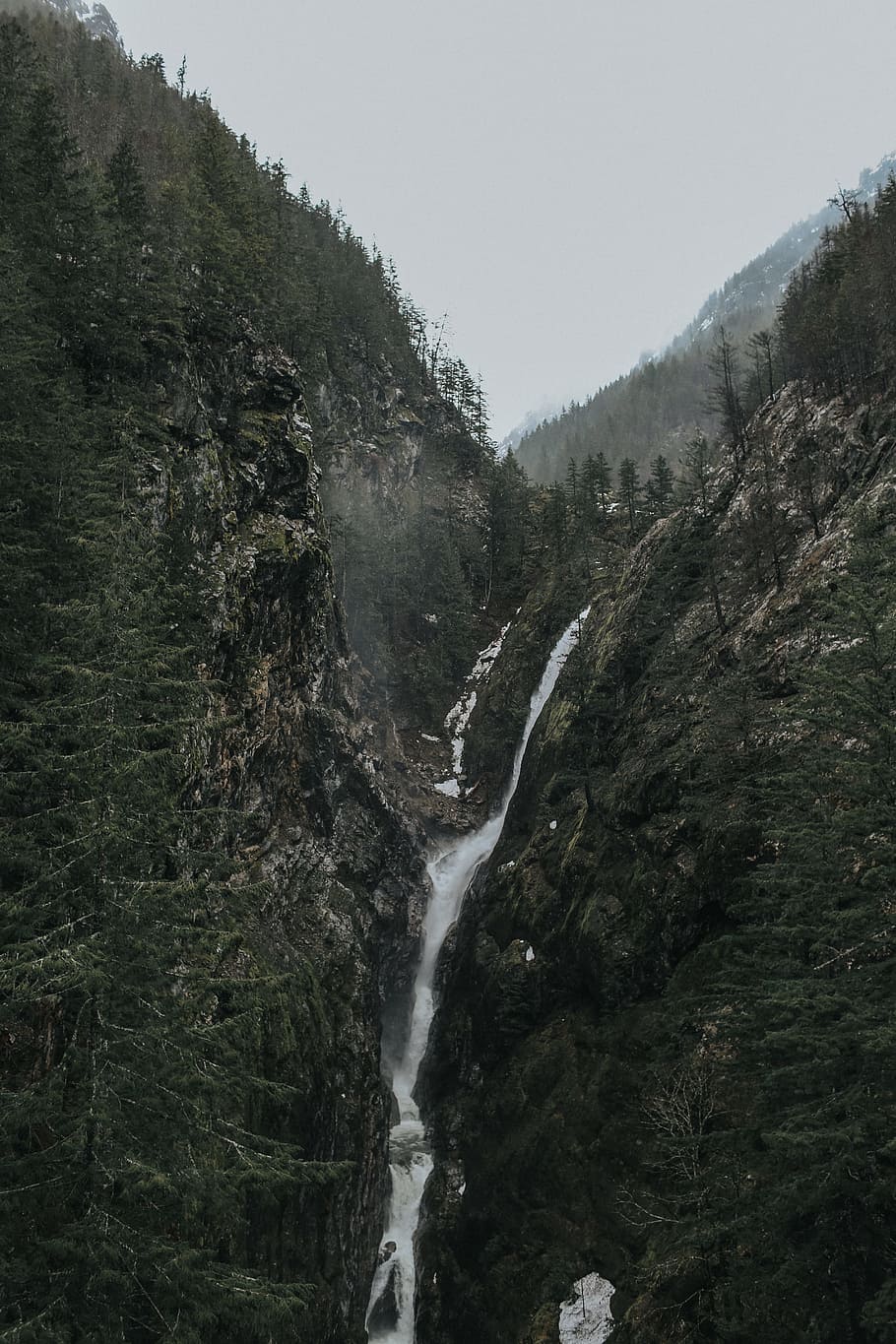 overlooking of waterfalls, time lapse photography of waterfalls surrounded by trees HD wallpaper