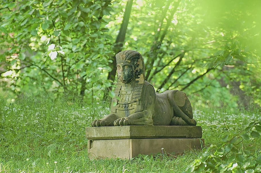 sphinx, statue, green, stone figure, sculpture, tourist attraction HD wallpaper