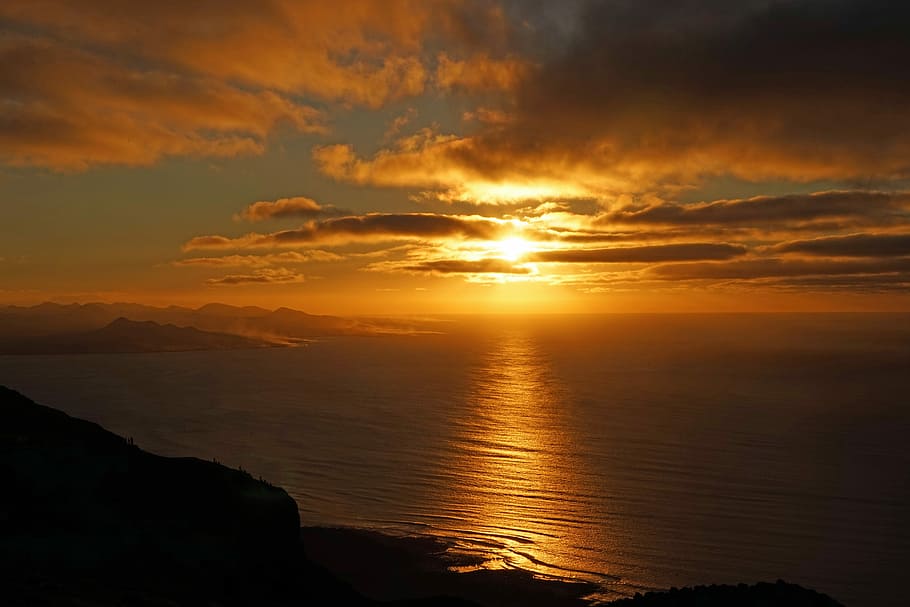 Sunset, Lanzarote, Clouds, Back Light, nature, tranquility HD wallpaper