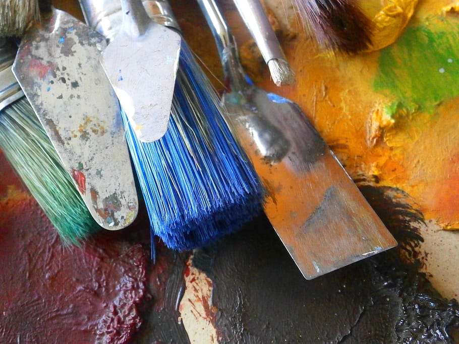 blue paint brush, painter, brushes, paintbrushes, artistic brushes HD wallpaper