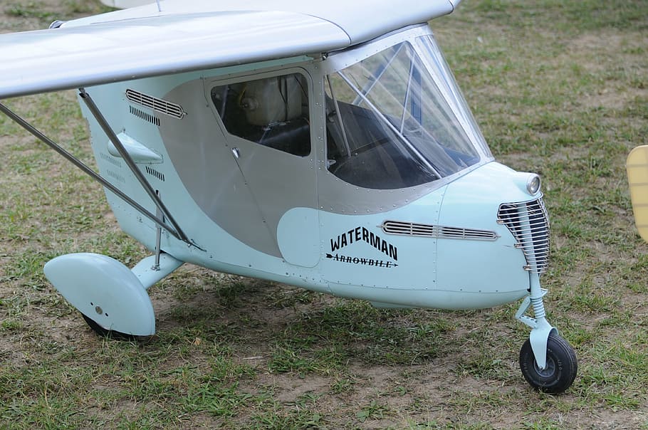 aircraft, petit, blue, mode of transportation, day, land, field HD wallpaper