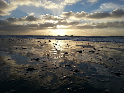 North Sea, Watts, Sun, Clouds, Sky, schlick, wadden sea, water HD wallpaper