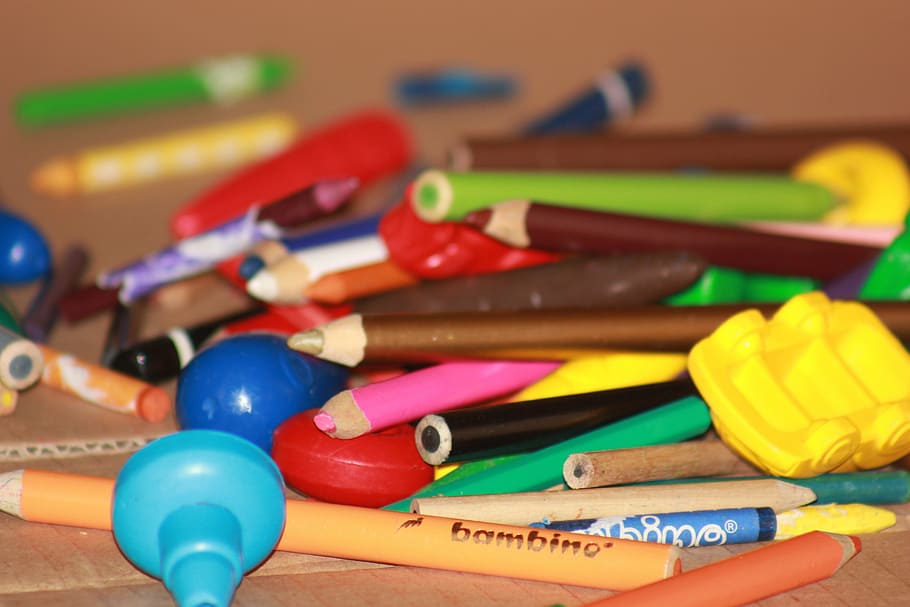 crayons, draw, painting, multi colored, large group of objects HD wallpaper