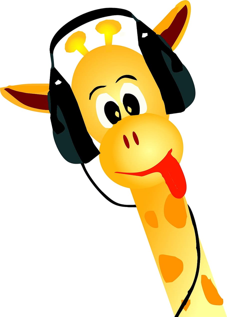 giraffe wearing headset illustration, yellow, animal, music, event